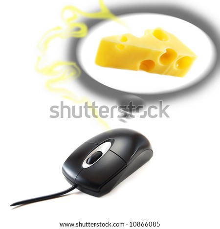 black mouse and cheese isolated