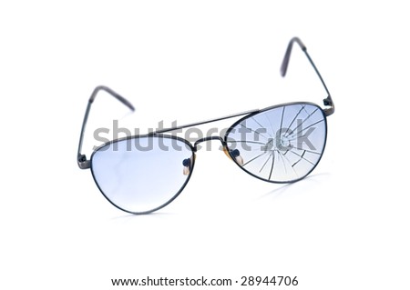 broken blue glasses isolated