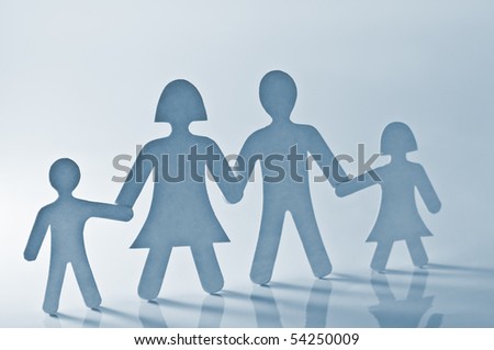 paper family on blue background