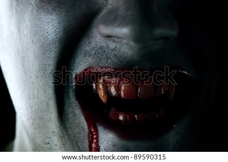 vampire mouth with blood closeup