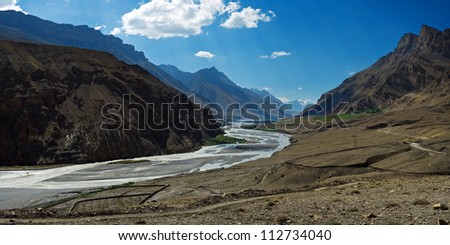 himalayas mountain and river in summer time
