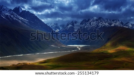 himalayas mountain and river in summer time