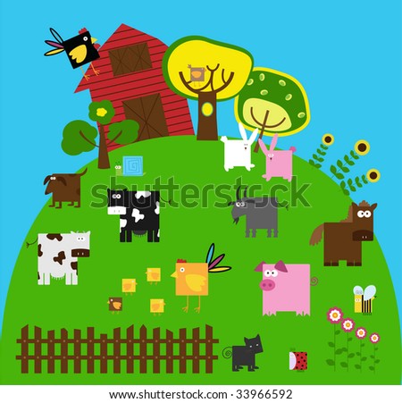 animals in farm illustration