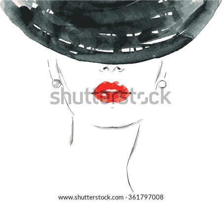 Beautiful woman portrait with hat. abstract vector fashion illustration