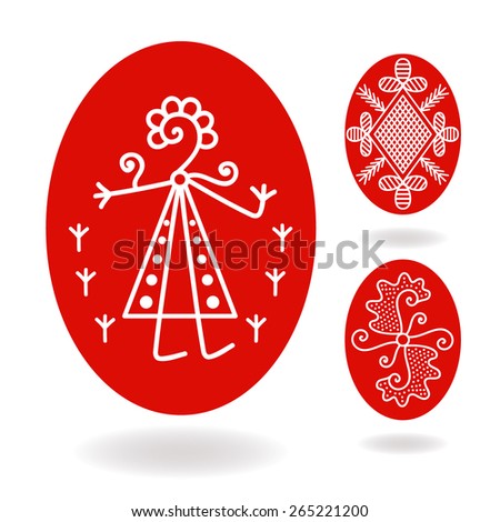 Vector illustration: set of three slavic pysankas - religious symbols- painted eggs