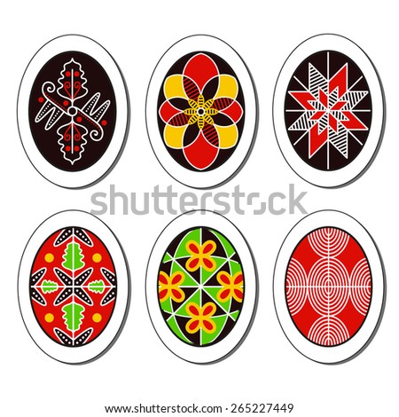 Vector illustration: set of six slavic pysanka - religious symbols - painted eggs