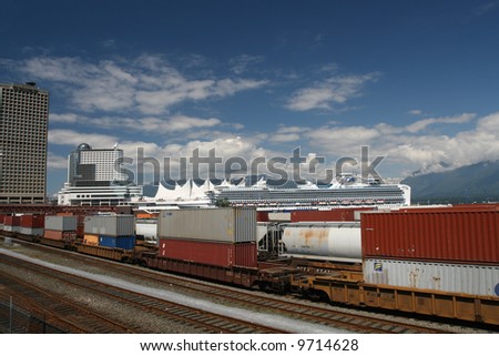 Rail Yard With Cargo Train on Vancouver's East Side