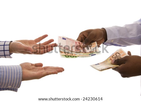 Pay day - Black man giving some euros isolated on white