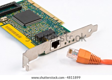 Ethernet Card on Ethernet Network Card And Orange Network Cable Stock Photo 4811899