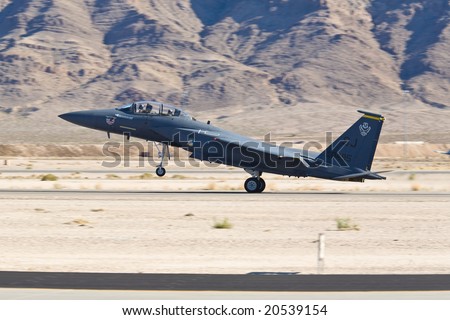 LAS VEGAS, NV - NOV 7:  F-15 Eagle supersonic jet fighter takes off to perform at Aviation Nation 2008 Airshow, November 7, 2008 at Nellis AFB, Las Vegas, NV