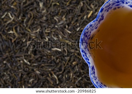 Cup of tea over loose tea background