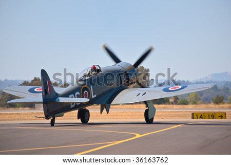 SANTA ROSA, CA - AUGUST 16: Hawker Sea Fury taxi to the runway at Wings Over Wine Country airshow, August 16, 2009, Santa Rosa, CA.