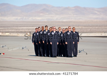 NELLIS AFB, LAS VEGAS, NV - NOVEMBER 14: US Air Force Thunderbirds air demonstration squadron performs at Aviation Nation 2009 on November 14, 2009 in Nellis AFB, Las Vegas, NV.