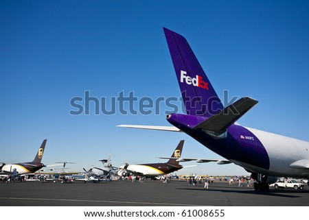 SACRAMENTO, CA - SEPTEMBER 11: FedEX and UPS cargo aircraft on display at California Capital Airshow, September 11, 2010, Mather Airport, Sacramento, CA