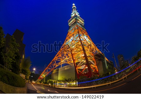 TOKYO - JULY 13: Light up display at Tokyo Tower on July 13, 2013 in Tokyo, Japan. Tokyo Tower is a communications and observation tower located in Shiba Park, Minato, Tokyo, Japan.
