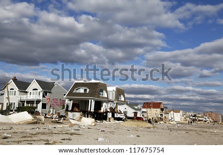 Far Rockaway, Ny - November 4: Destroyed Beach Houses In The Aftermath Of Hurricane Sandy On November 4, 2012 In Far Rockaway, Ny
