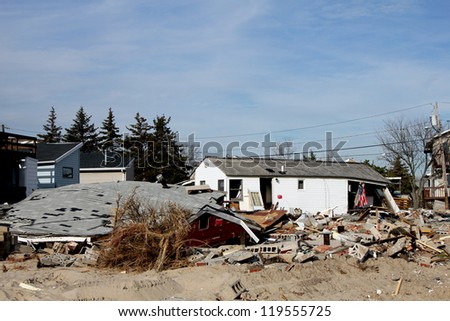 BREEZY POINT, NY - NOVEMBER 20: Destroyed  beach houses in the aftermath of Hurricane Sandy on November 20, 2012 in Breezy Point, NY