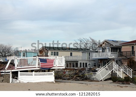 BREEZY POINT, NY - NOVEMBER 20: Destroyed houses in the aftermath of Hurricane Sandy on November 20, 2012 in Breezy Point, NY.