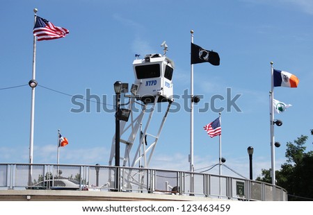 FLUSHING, NY- AUGUST 26:NYPD Sky Watch platform placed near National Tennis Center on August 26, 2012 in Flushing, NY. SkyWatch platform provides flexible surveillance options for high level security.