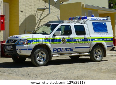 SANY PASS,LESOTHO -SEPTEMBER 19: Police car at Sani Pass border control between South Africa and Lesotho on September 19, 2009. The Kingdom of Lesotho is a landlocked country and enclave.
