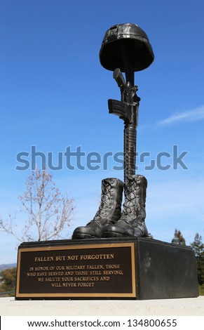 CITY OF NAPA, CALIFORNIA- MARCH 24: Monument on honor of fallen soldiers lost their life in Iraq and Afghanistan in Veterans Memorial Park, City of  Napa on March 24, 2013