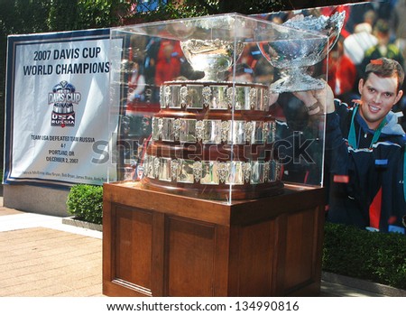 FLUSHING, NY - AUGUST 28: Davis Cup trophy on display at  Billie Jean King National Tennis Center on August 28, 2008 in Flushing, NY. Team USA won Davis Cup 32 times, last time in 2007