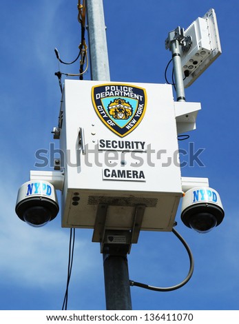 STATEN ISLAND, NY- APRIL 4: NYPD security camera  in Staten Island, NY on April 4, 2013. NYPD develops surveillance system network of 3,000 cameras and 2,600 radiation detectors.
