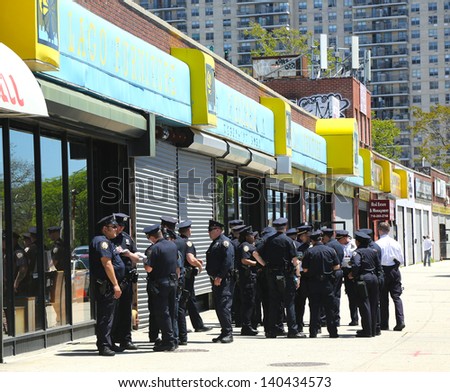 BROOKLYN, NY- MAY 27:NYPD officers ready to patrol streets on Memorial Day in Brooklyn, NY on May 27, 2013. The New York Police Department, established in 1845, is the largest police force in USA