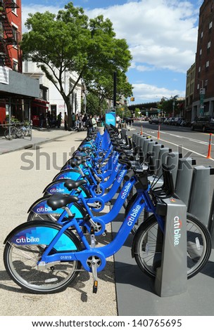 NEW YORK - May 27: Citi bike station ready for business in New York on May 26, 2013. NYC bike share system ready to hit the road in Manhattan and Brooklyn on May 27, 2013