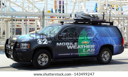 BROOKLYN, NY- MAY 30:CBS Channel 2 mobile weather lab  in Brooklyn, NY on May 30, 2013. The Weather Lab has high-tech weather gear that allow to measure wind speed, humidity, rainfall , temperature
