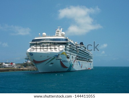 BERMUDA - JUNE 13:Norwegian Dawn Cruise Ship docked in Bermuda on June 13, 2008. Norwegian Dawn was the first Norwegian Cruise Line vessel to carry hull art.