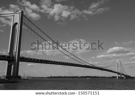 NEW YORK CITY - AUGUST 15:Verrazano Bridge in New York on August 15, 2013.The Verrazano Bridge is a double-decked suspension bridge that connects the boroughs of Staten Island and Brooklyn in New York