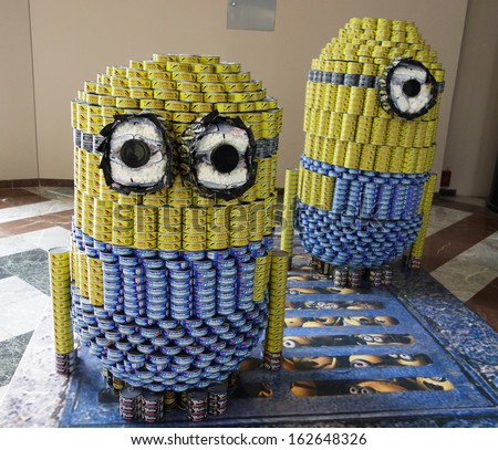 NEW YORK - NOVEMBER 10: Food sculptures presented at 21st Annual NYC Canstruction competition in New York on November 10, 2013. Teams build large scale sculptures out of canned food for food drive