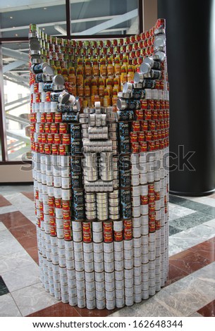 NEW YORK - NOVEMBER 10: Food sculpture presented at 21st Annual NYC Canstruction competition in  New York on November 10, 2013. Teams build large scale sculptures out of canned food for food drive
