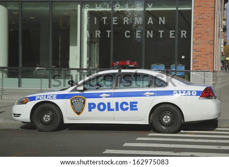 NEW YORK - NOVEMBER 10 Port Authority New York New Jersey car providing security in World Trade Center area on November 10, 2013.
