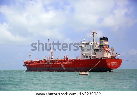 BELIZE - JUNE 9: Ocean Mariner tanker near Belize City on June 9, 2013. Ocean Mariner is an oil and chemical tanker with port of registry Valetta, Malta