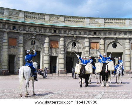 STOCKHOLM, SWEDEN - AUGUST 5: The ceremony of changing the Royal Guard on August 5, 2005. It is the King of Sweden's guard of honor and is responsible for the protection of the Royal Family