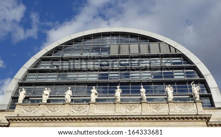 LYON, FRANCE - OCTOBER 10:Nouvel Opera House in Lyon, France on October 10, 2013. The Opera Nouvel  is the home of the Opera National de Lyon, the original opera house was re-designed by Jean Nouvel