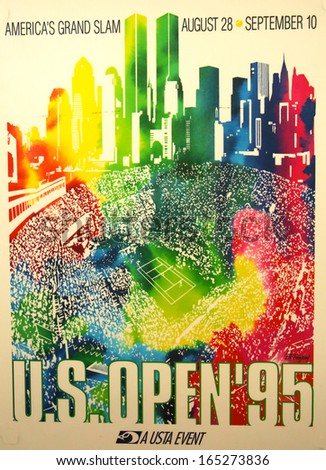 NEW YORK - AUGUST 20  US Open 1995 poster on display at the Billie Jean King National Tennis Center on August 20, 2013 in New York