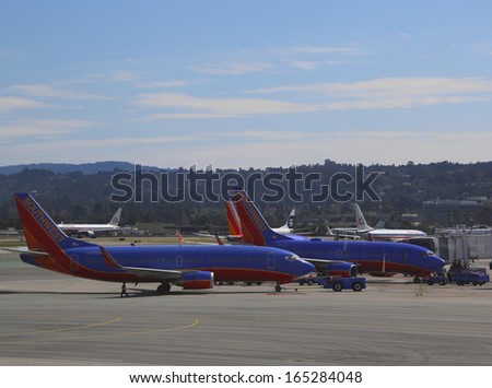SAN FRANCISCO, CA - MARCH 29:Southwest Airlines planes ready to take off on March 29, 2013 at San Francisco airport. Southwest Airlines is a major US airline and the world\'s largest low-cost carrier