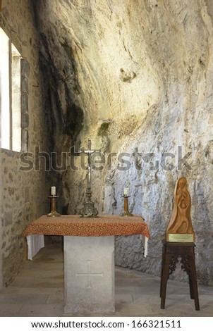 ROCAMADOUR, FRANCE - OCTOBER 7: St. Louis Chapel in Rocamadour on October 7, 2013. This chapel was formerly dedicated to St. Louis, King of France and pilgrim illustrates Rocamadour.