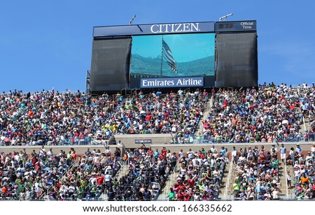 New York -August 24:Spectators Standing At Arthur Ashe Stadium For American Anthem Performance During Opening Ceremony For Arthur Ashe Kids Day 2013 At National Tennis Center On August 24, 2013 In Ny