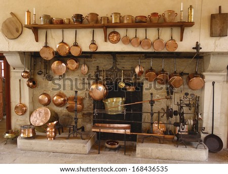 POMMARD, FRANCE -OCTOBER 6:The Ancient Kitchen at Chateau de Pommard winery on October 6, 2013. Chateau de Pommard is a 18th century castle famous for winery with 20 hectares vineyard and art gallery