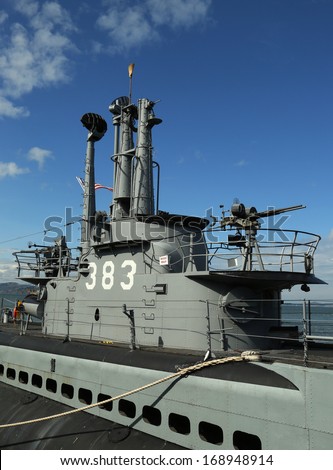 SAN FRANCISCO,CA - MARCH 28: USS Pampanito (SS-383), a Balao-class diesel-electric submarine earned six battle stars for World War II service in Fisherman\'s Wharf on March 28, 2013