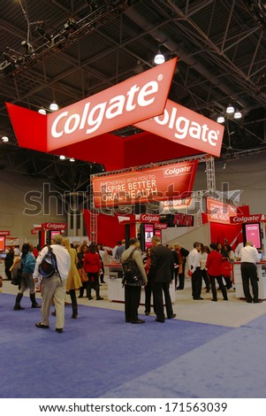 New York - December 2:Colgate Booth At The Greater Ny Dental Meeting In New York On December 2, 2013. Colgate Is An Oral Hygiene Product Line Of Toothpastes, Toothbrushes, Mouthwashes And Dental Floss