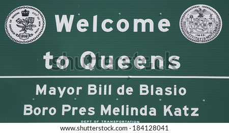 Welcome to Queens sign near near Belt Parkway in Queens, New York