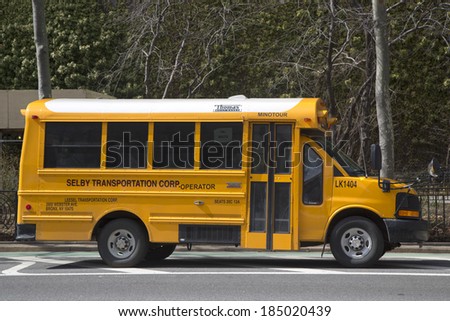 NEW YORK CITY- MARCH 20: School bus in New York on March 20, 2014. NYC has the largest school transportation department in the country.