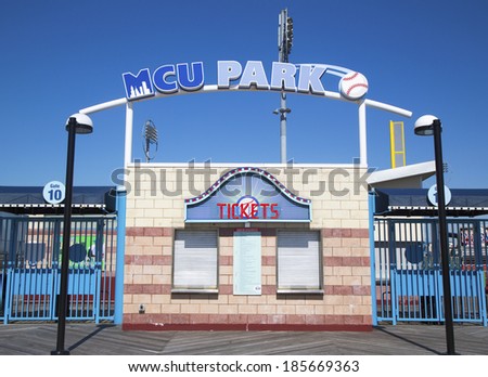 BROOKLYN, NY - MARCH 18: MCU ballpark ticket booth in the Coney Island section of Brooklyn on March 18, 2014. It is home for Brooklyn Cyclones team affiliated with the New York Mets