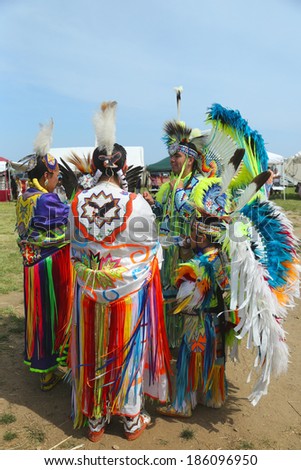 BROOKLYN, NEW YORK - JUNE 2:Unidentified Native American family at the NYC Pow Wow in Brooklyn on June 2, 2013. A pow-wow is a gathering and Heritage Celebration of North America s Native people