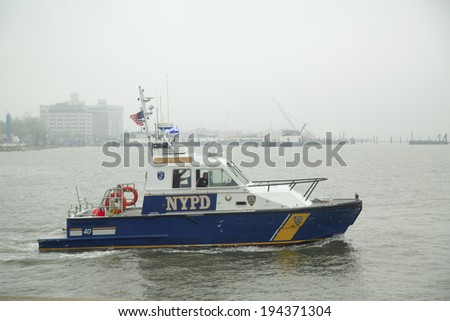 NEW YORK - MAY 21  NYPD boat providing security Fleet Week 2014 on May 21, 2014 in New York Harbor